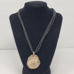 Silver tone metal shell imprint on  leather strap multi strap 18" total